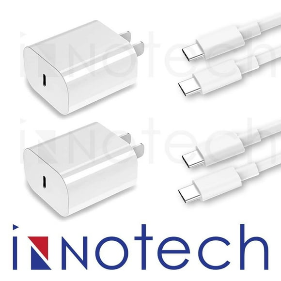 Cargador de Pared USB C Innotech para iPhone 15/15 Pro/15 Pro Max Paquete de 2 carga rápida Adaptador PD 20 W con cable USB C 3 pies
