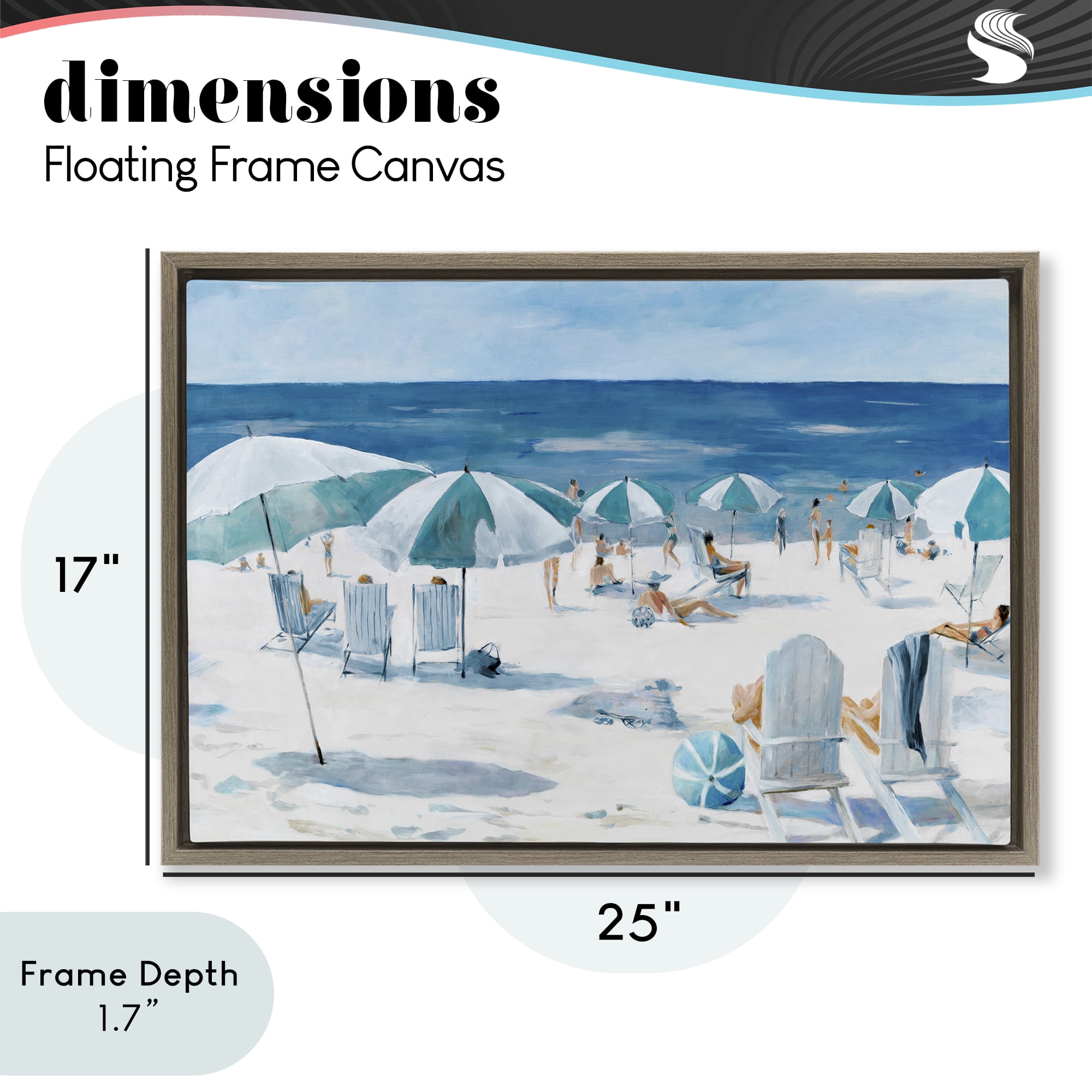 Stupell Industries Umbrella Beach Coastal Scene Brown Framed Floater Canvas Wall Art, design by Lorenzo Collective