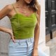 thumbnail image 2 of Blusa superior con cuello en V de color sólido con tirantes de terciopelo dorado sin mangas a la moda para mujer Pompotops  lopia998843, 2 of 5