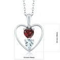 thumbnail image 2 of 925 Sterling Silver Red Garnet Sky Blue Aquamarine and White Created Sapphire Pendant Necklace for Women (0.86 Cttw, Gemstone January Birthstone, Heart 5MM and 4MM, with 18 inch Silver Chain), 2 of 3