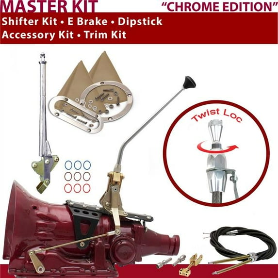 American Shifter C4 Shifter Kit Chrome 12 in. E Brake Cable Trim Kit Dipstick for F7572