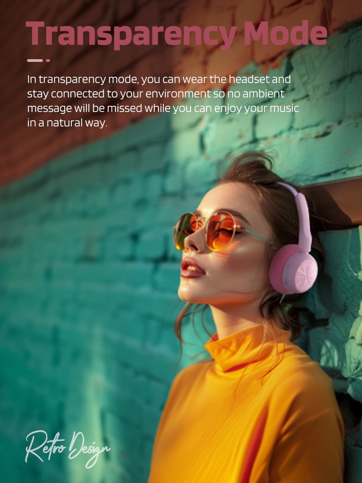 iKF R1 Wireless Retro Wireless Headphones Bluetooth 5.4 APP Custom Sound 60 Hours Playtime Game Mode Noise Isolation Built-in Microphone Throwback 80s 90s Design (Pink)
