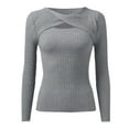 thumbnail image 6 of Cute Tops for Women Fall Long Sleeve Cutout Solid Ribbed Knit Pullover Slim Fit Basic Womens Tee Shirts Dressy Casual Grey XL, 6 of 7