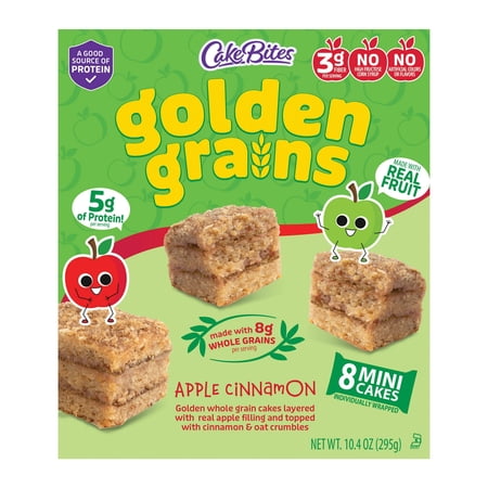 (2 pack) Cookies United Golden Grains Apple Cinnamon, 8 Mini Cake bites, 10.4oz, Shelf Stable