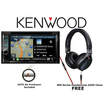 Style Navigation - Kenwood Excelon DMX7704S Double-Din AV Navigation System with Bluetooth and HD Radio + KH-SR800-R In-ear Sports Headphones + License Plate Style Back Up Camera and a SOTS Air Freshener