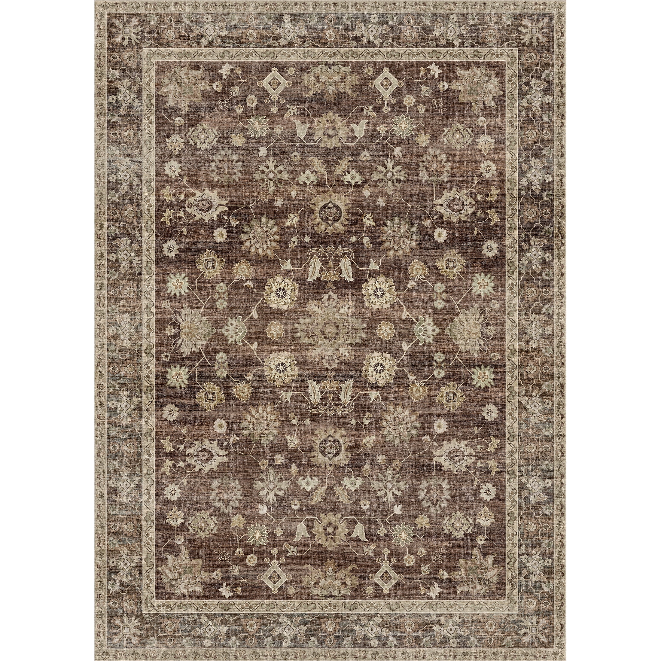 BERTHMEER 8'x10' Area Rugs for Living Room Large Vintage Brown Carpets for Bedroom Office Machine Washable Farmhouse Dining Room Oriental Rugs Non Slip Traditional Distressed Rugs