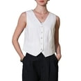 thumbnail image 1 of CHALCO CHIC Chaleco de Lino para Mujeres Sin Mangas con Cierre de Botones y Escote en V XL Blanco, 1 of 5