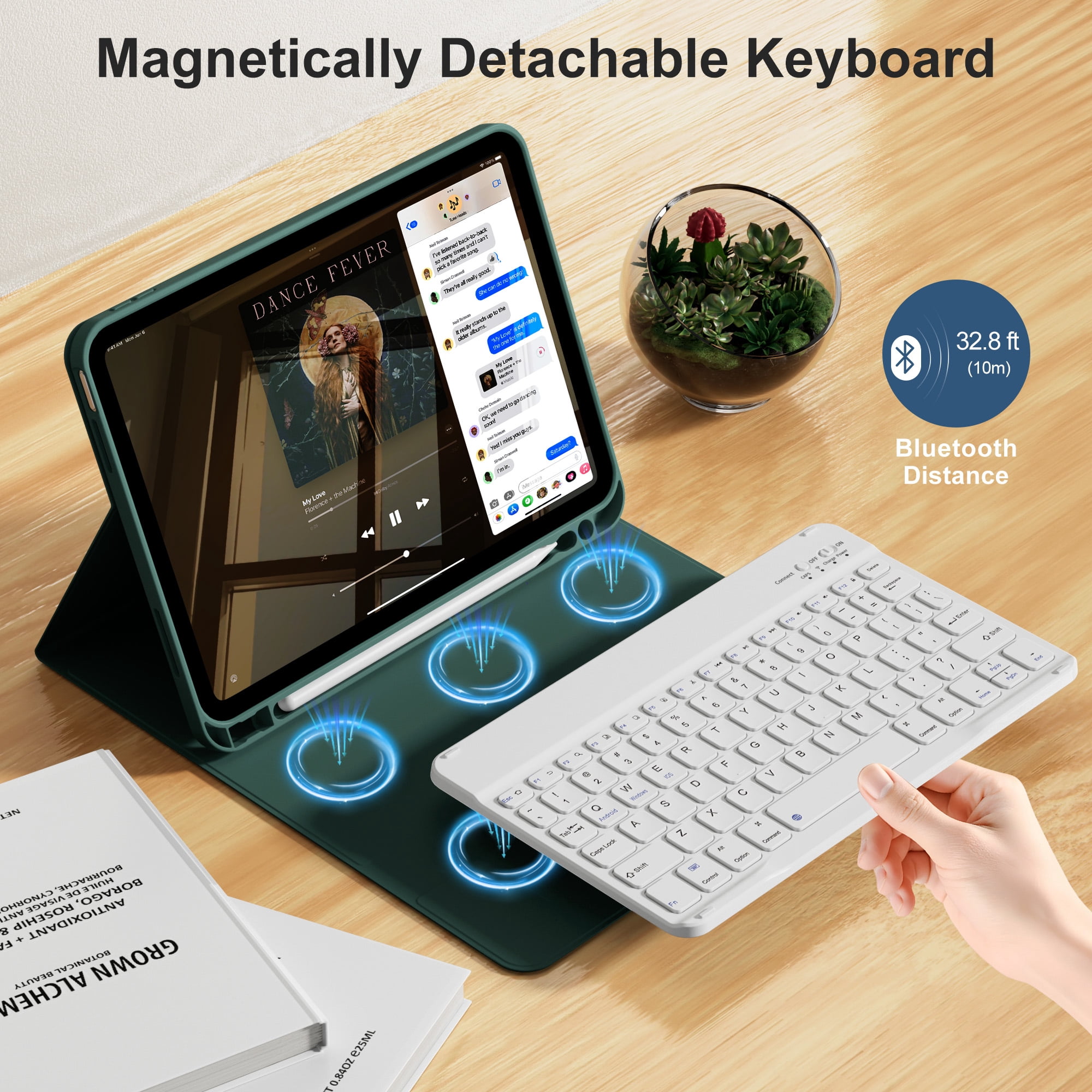 KVTVOU Keyboard Case for iPad A16 11 inch 2025 / 10th Generation 10.9 inch 2022, Detachable Wireless Keyboard Cover with Pencil Holder for iPad 11/10th Gen, Green