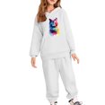 thumbnail image 2 of SYMOID Girls' White Tracksuit Set - Soft Polyester Hoodie & Joggers with Cute Cat Graphic, Adjustable Hood, Elastic Waist for 3-12 Year Olds,Size 6 T, 2 of 4