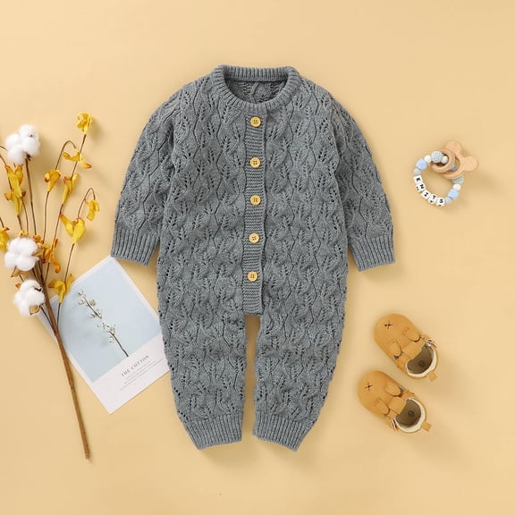 LFEOOST Newborn Baby Sweater Romper Knitted Sweater Long Sleeve Jumpsuit Outfits Newborn Baby Knitted Clothes, 70, Gray