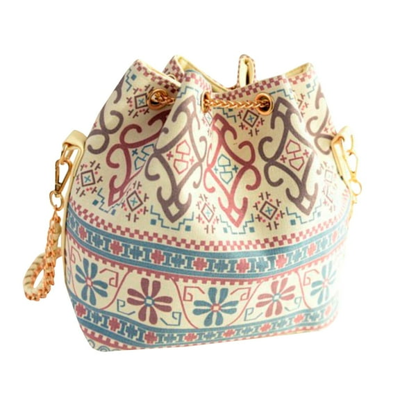 EnJoCho Canvas Bag Portable Bag One Shoulder Pearl Chain Women Bag Women Pearl Pendant Handbag Lady Ethnic Chain Purse Bucket Handbag Trendy Casual Crossbody Bags for Men Women Girl Boy