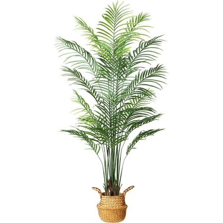 Artificial Areca Palm Tree 6Feet Fake Tropical Palm Plant and Handmade Seagrass Basket  Perfect Tall Faux Dypsis Lutescens Plants for Entryway Modern Decor Home Office Porch Balcony Gift