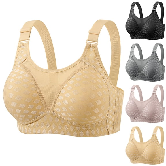 UPPADA Plus Size Wireless Bras for Women Back Fix Bras Wide Band Bras Soft Texture Bras No Underwire Bras All-Day Comfort Bras Full Support Bras,Beige,36