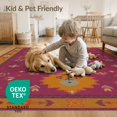 thumbnail image 4 of ODIKA 4'x6' Vibrant Magenta Bohemian Design Washable Area Rug Intricate Floral Motif with Geometric Charm Non-Slip, Chair-Friendly, Flatwoven for Home Office, Under Desk, 4 of 7