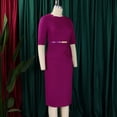 thumbnail image 4 of AURA Plus Size Elegant High Waist Bodycon Midi Dress with Belt 2024 Summer Solid Color Office Five Sleeve Work Dress, 4 of 10
