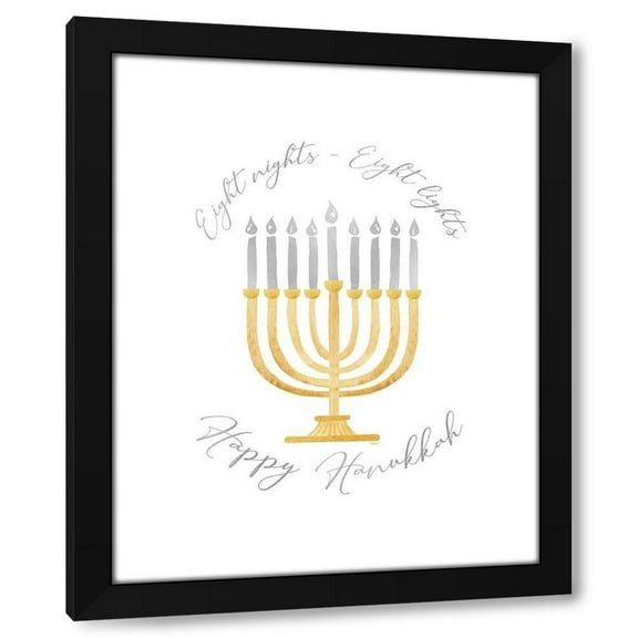 Tara Reed 12x14 Black Modern Wood Framed Wall Art Titled - Festival of Lights portrait I-Gold Menorah