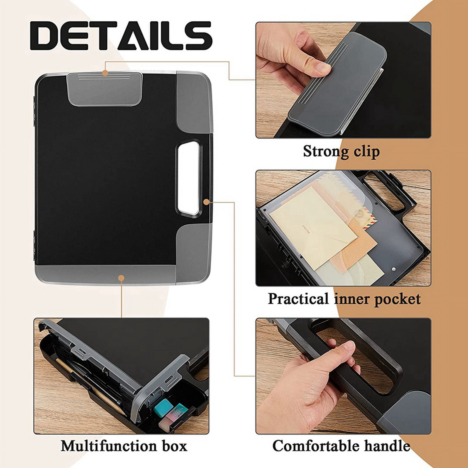 Black Clipboard with Storage Plastic Clipboard Storage Case with Handle Storage Construction Binder 14.4x12.1x2.44Inch