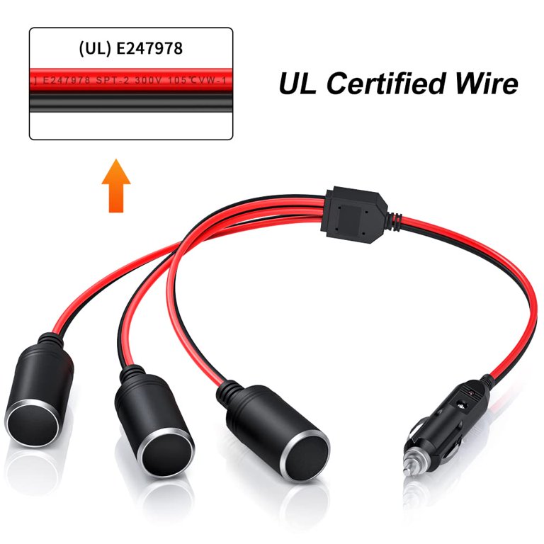 3 wire cigarette lighter plug SAE Adapter to for Battery Connection -Newpowa Way Socket Splitter Female Socket Plug Connector Adapter Features Unique Bargains 1 to 3