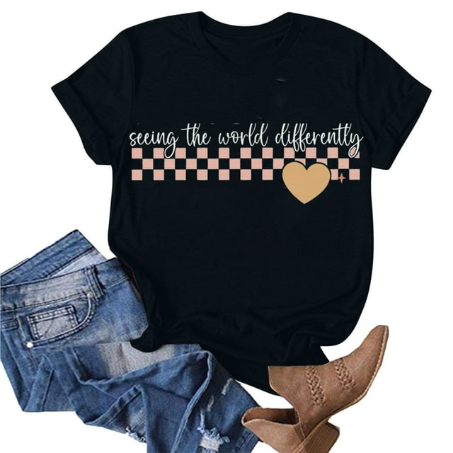 Blouse Mode Femme Manches Courtes Col Rond T-Shirt Amusant