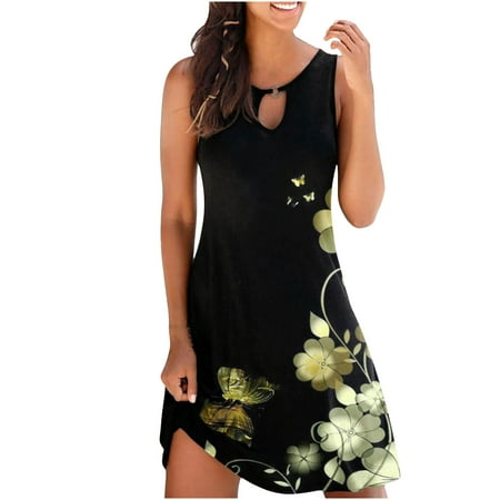 

Dress with Corset Summer Dresses for Women 2023 Hide Belly Beach Casual Dresses Sleeveless Floral Boho Tank Dress Crewneck Flowy Dress Slit Dress for Women