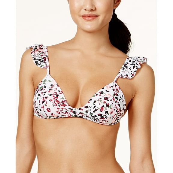 Hula Honey WHITE MULTI Cheetah Swirl Ruffled Push-up Bikini Swim Top, US X-Large