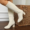 thumbnail image 2 of Beige Women Mid-Calf Boots With Round Toe And Thick Heel For Casual Wear, 2 of 8