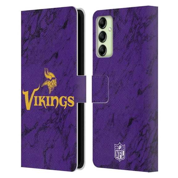 Head Case Designs NFL Minnesota Vikings Graphics Coloured Marble Leather Book Wallet Case Cover For Samsung Galaxy A14 5G