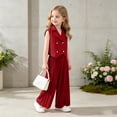 thumbnail image 4 of Kogui Toddler Girl Outfits Summer Girls Ribbed Knit 2 Piece Outfit Set, Short Sleeve Top with Wide Leg Pants, Summer Casual Clothing 3T 4T (Wine,3-4 Years), 4 of 9