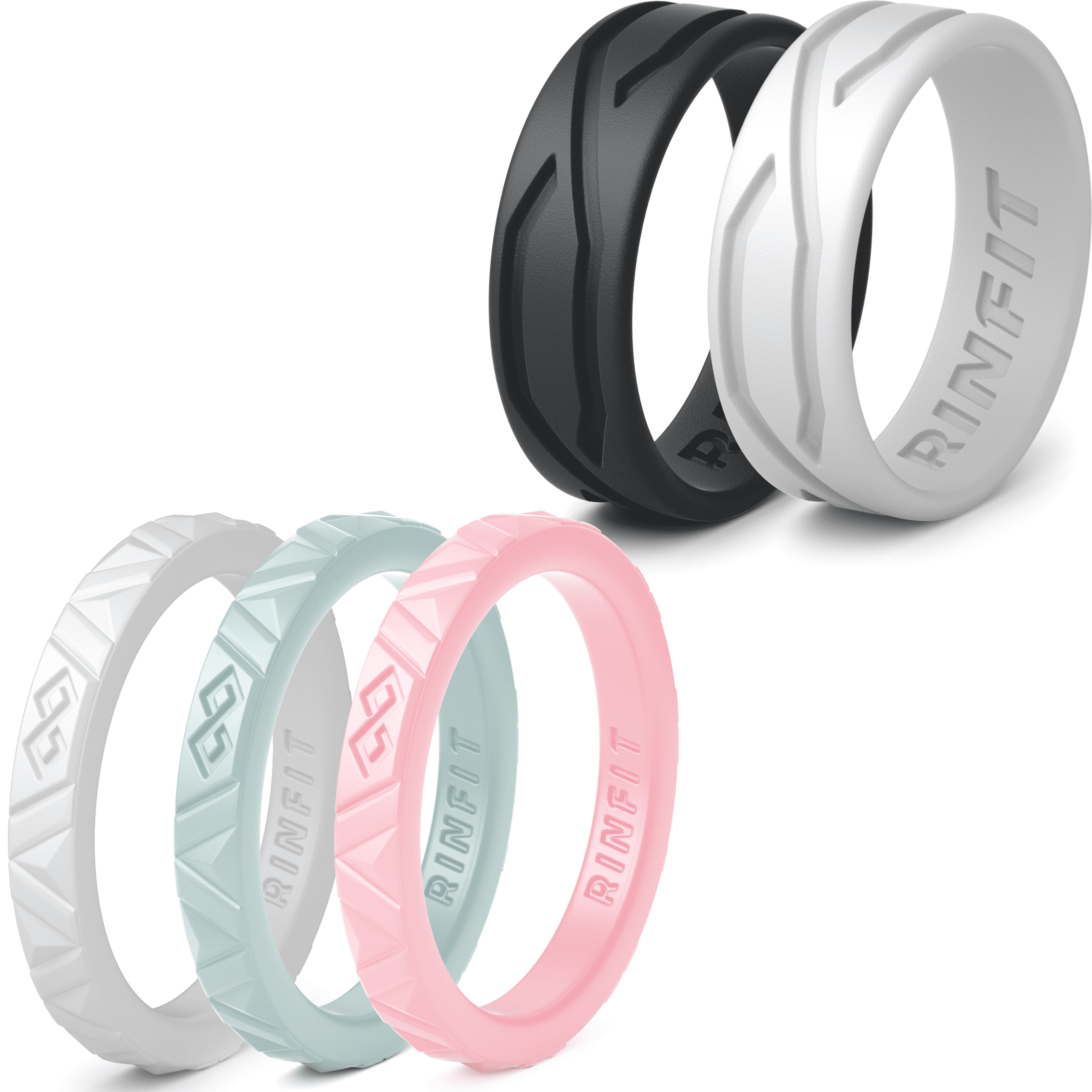Designed & Soft Women's Wedding Bands U.S Silicone Rubber Design Patent Pending 2 Pack & Singles Size 4-10 Silicone Wedding Ring for Women by Rinfit Rings 
