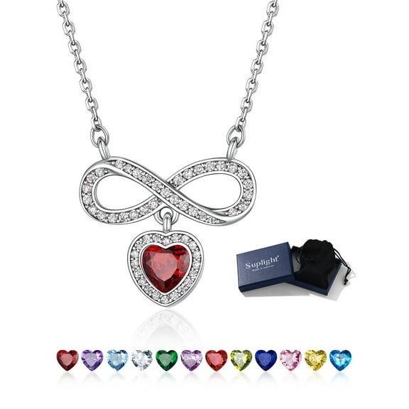 Suplight Necklaces for Women, 925 Sterling Silver Infinity Heart Birthstone Jewelry Gifts, Birthday Gift for Mom Wife