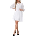 thumbnail image 1 of Conjunto de vestido de encaje floral con lentejuelas para mujer INSPIRE CHIC con cubierta de gasa de 2 piezas L blanco, 1 of 5