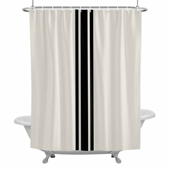 Black Farmhouse Stripes Shower Curtain Set with Hooks, Modern Minimalist Beige Waterproof Fabric Bathroom Curtains Decor Home Accessories, Stall Long 54 X 78 Inch