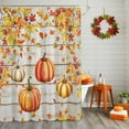 thumbnail image 2 of Shower Curtain 54"W x 78"L Fall Thanksgiving Orange Pumpkins Wood Grain Fabric Shower Curtains Set with Hooks Water Repellent Bathroom Curtains Machine Washable Bathroom Accessories, 2 of 6