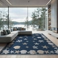 thumbnail image 2 of ODIKA 6'x9' Washable Area Rug Starfish Ocean Nautical Seashell Border Bathroom Coral Reef Wave for Family Room, Living Mater Bedroom, Non-Slip, Easy Care, 2 of 7