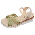 thumbnail image 6 of Espadrilles for Women Straw Braided Strappy Wedge Sandals Casual Summer Beach Shoes Open Toe Ankle Strap Platform Wedges Green Size 9, 6 of 7