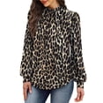 thumbnail image 1 of Camisas de Larga para Mujer, Blusas de Cuello Alto con Pliegues Delanteros, Ropa Informal Elegante para Otoño. Estampado de Leopardo L, 1 of 5