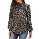 thumbnail image 1 of Camisas de Larga para Mujer, Blusas de Cuello Alto con Pliegues Delanteros, Ropa Informal Elegante para Otoño. Estampado de Leopardo L, 1 of 5