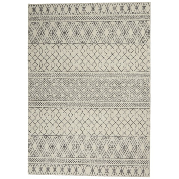 Nourison Passion Ivory/Grey 5'3" x 7'3" Area Rug, Moroccan, Boho, Bed Room, Living Room, Dining Room, Kitchen, , Easy Cleaning, Non Shedding (5' x 7')