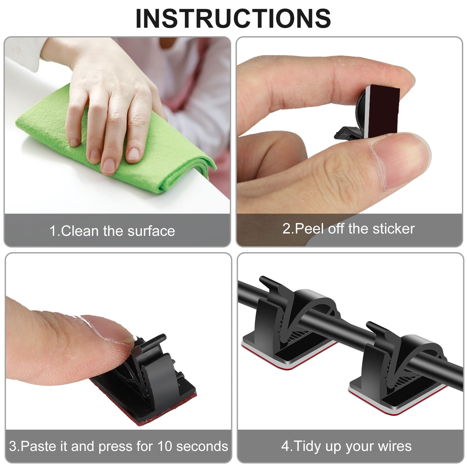 Self-Adhesive Cable Mounting Clips, 1-Slot (10-Pack) - 450-400