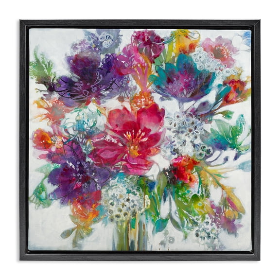 Stupell Industries Modern Whimsical Floral Pop Bouquet Black Floating Frame Canvas Art, 18 x 18, by Liz Jardine