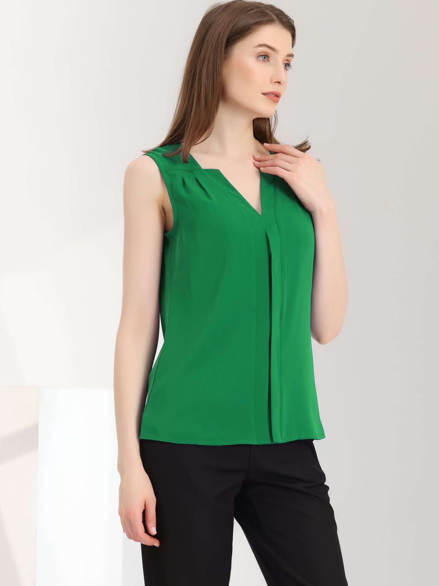 DARING DIVA Sleeveless Blouse Top Office Work Shirt S Green