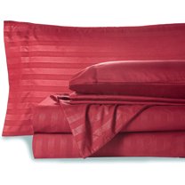 Bed Sheet 6 Piece, 100% Egyptian Cotton, 15" Deep Pocket, 600 Thread Count - Burgundy Stripe, Cal King Size.