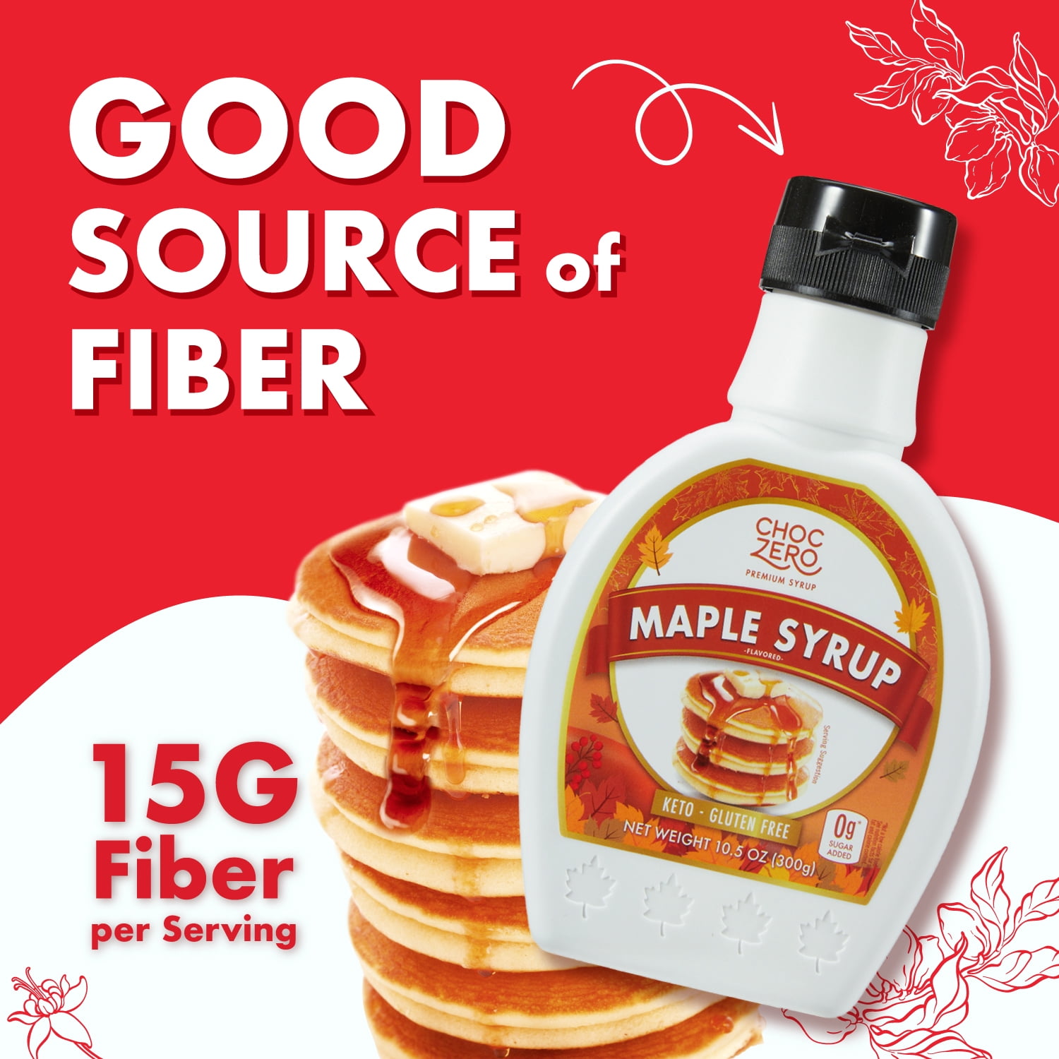 ChocZero Maple Syrup, Sugar Free, Keto Friendly, Low Carb Pancake Syrup, 10.5oz Squeeze Bottle