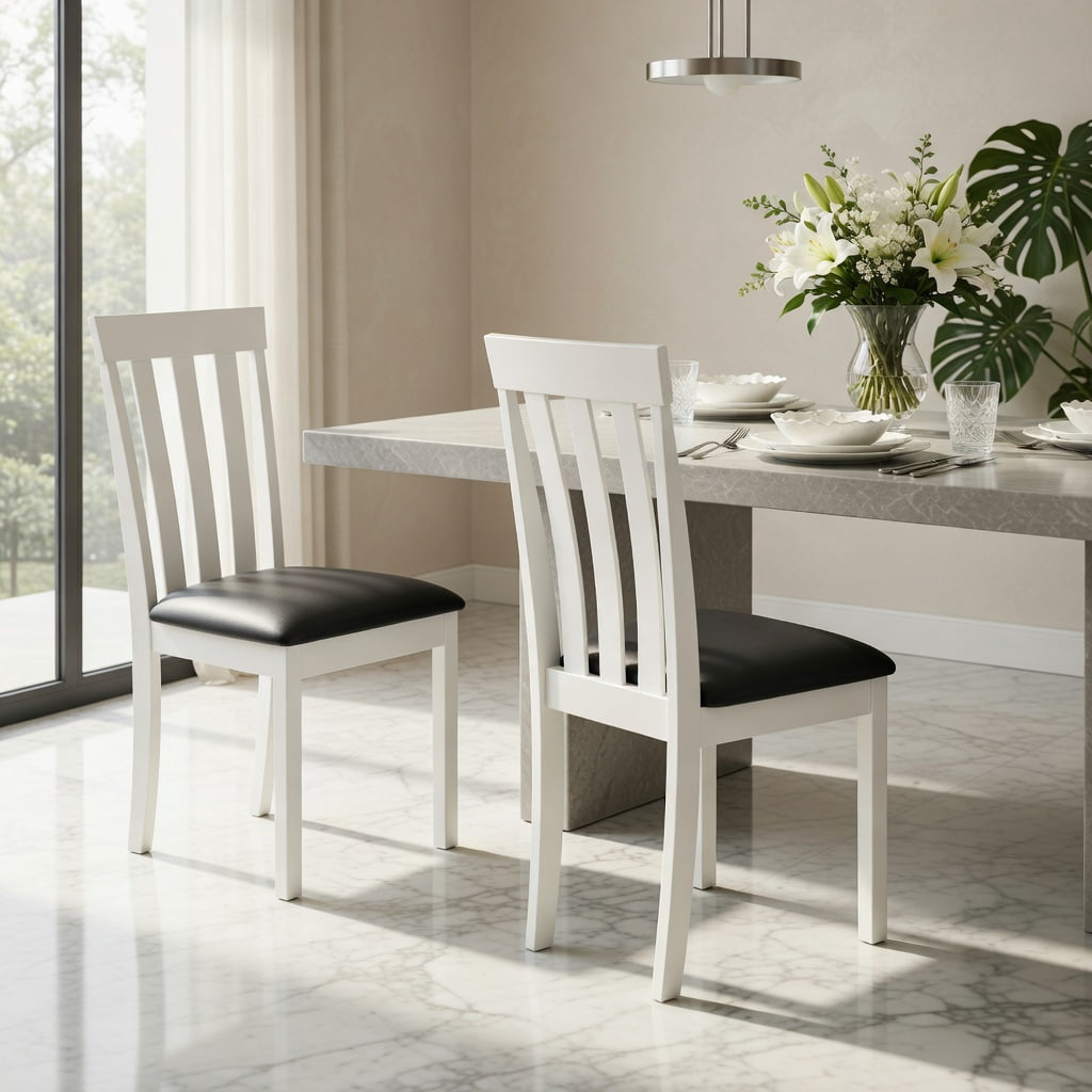 Yardi Yard Dining Chair Set of 2 Upholstered Wooden Kitchen Chairs with Padded Seat and Rubber Wood Frame-White, Dining Chairs Set, Dining Room Chair for Kitchen, Dining, Bedroom, Living