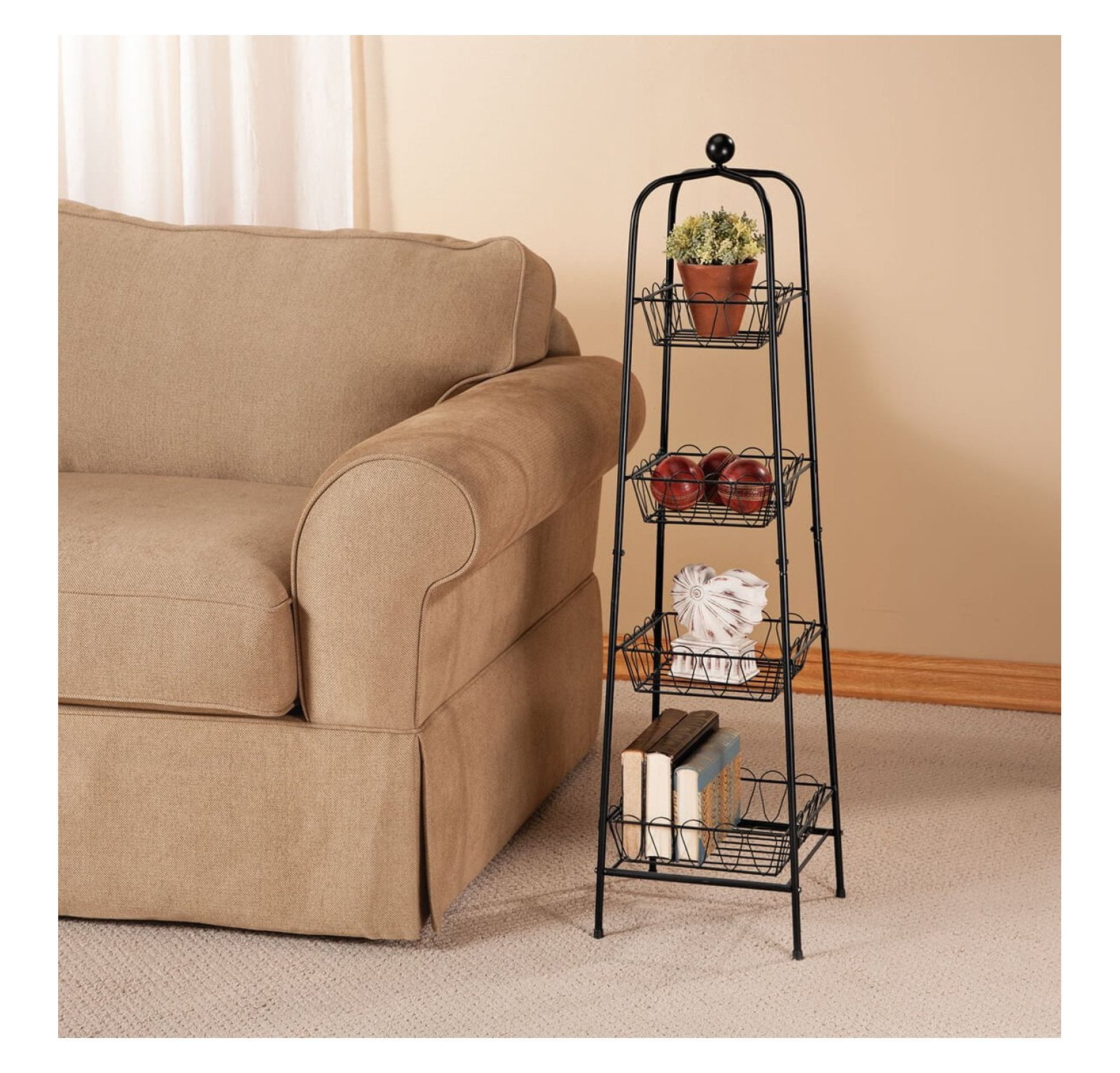 4-Tier Metal Basket Stand for Storage and Organization, One Size Fits All