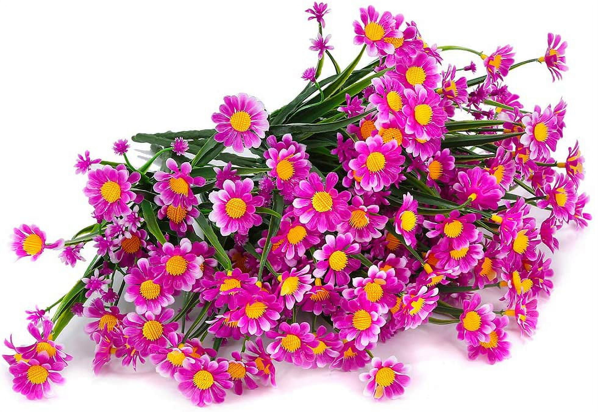 6 Bundles Outdoor Artificial Daisies Fake Flowers UV Resistant Shrubs, Faux Plastic Greenery for Indoor Outside Hanging Plants Garden Porch Window Box Home Wedding Farmhouse Decor (White)