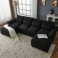 thumbnail image 3 of 110" Sectional Sofa, U Shaped Teddy Fleece Sofa Set, 4 Seat Convertible Couch, Sleeper Sofa Bed with Double Chaise for Living Room, Black, 3 of 10