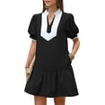 thumbnail image 6 of Short Sleeve Women Color Block V Neck Ruffle Mini Dress, 6 of 6