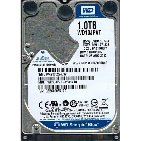 Western Digital WD10JPVT-26A1YT0 1TB DCM: HHCVJHN