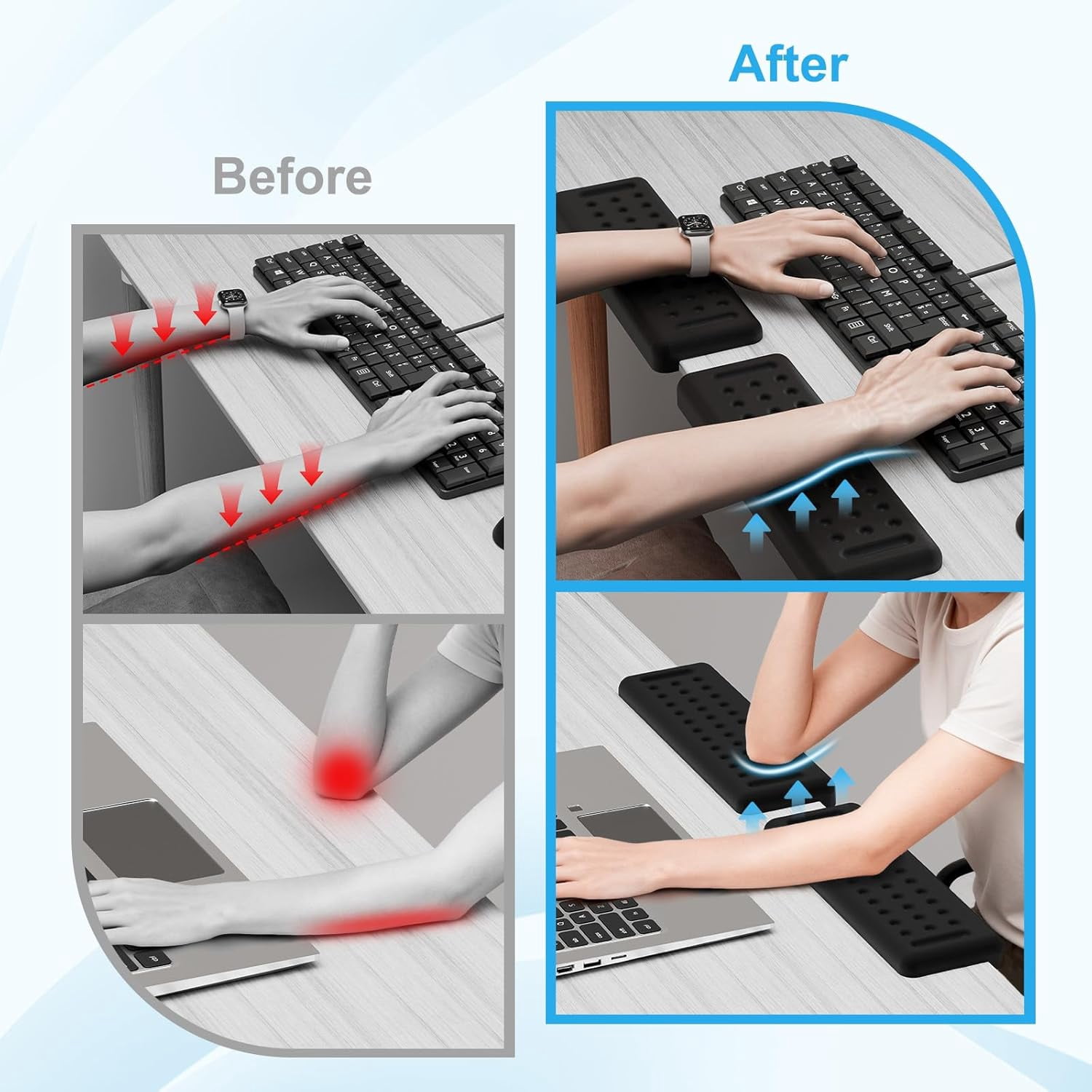 L-Shaped Desk Elbow Pads for Desk, Black Memory Foam Arm Rest for Desk with Non-Slip Base, Ergonomic Desk Edge Cushion, Wrist Rest for Computer Keyboard, Typing, Office, Home (2 Piece)